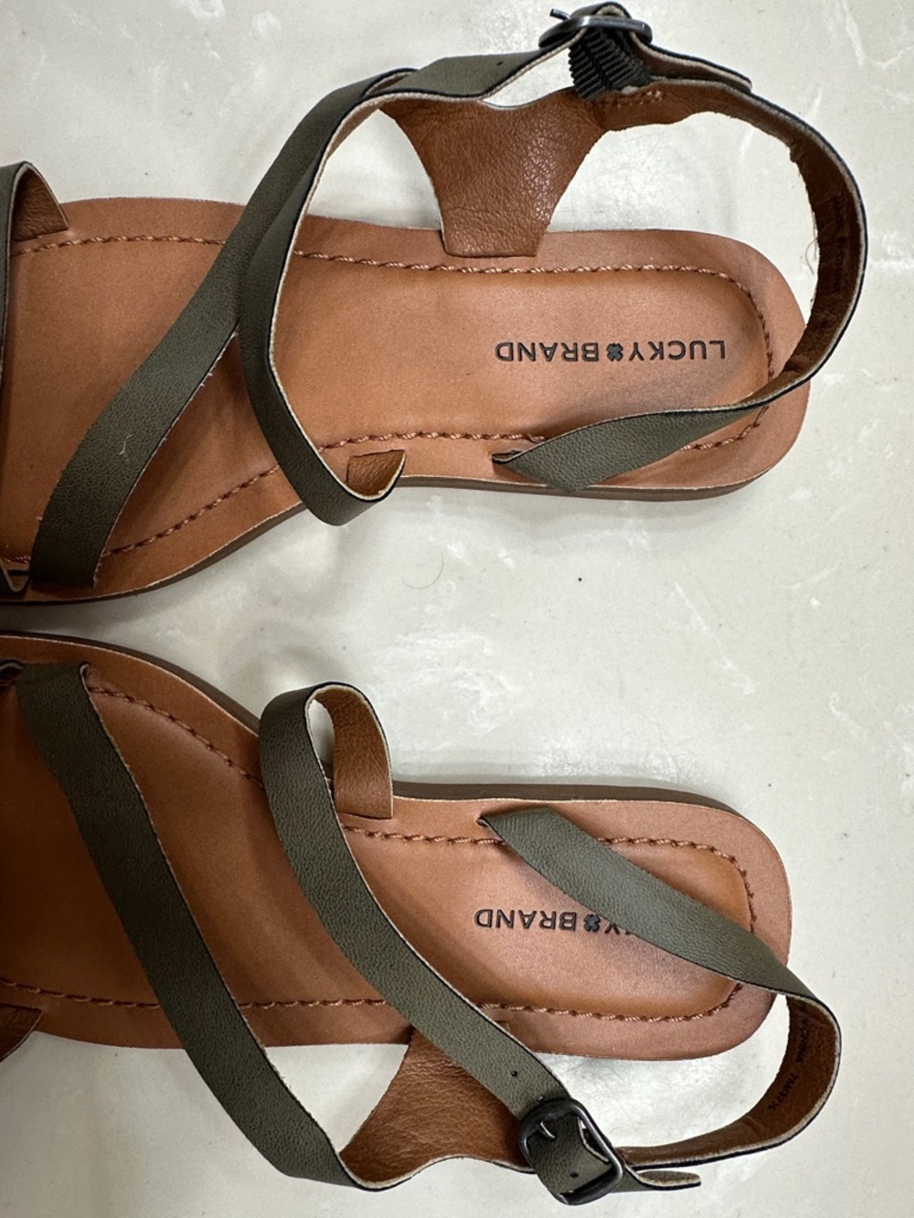 Lucky Brand Olive Strappy Flat Sandals with Tan Footbed - Picture 6 of 6